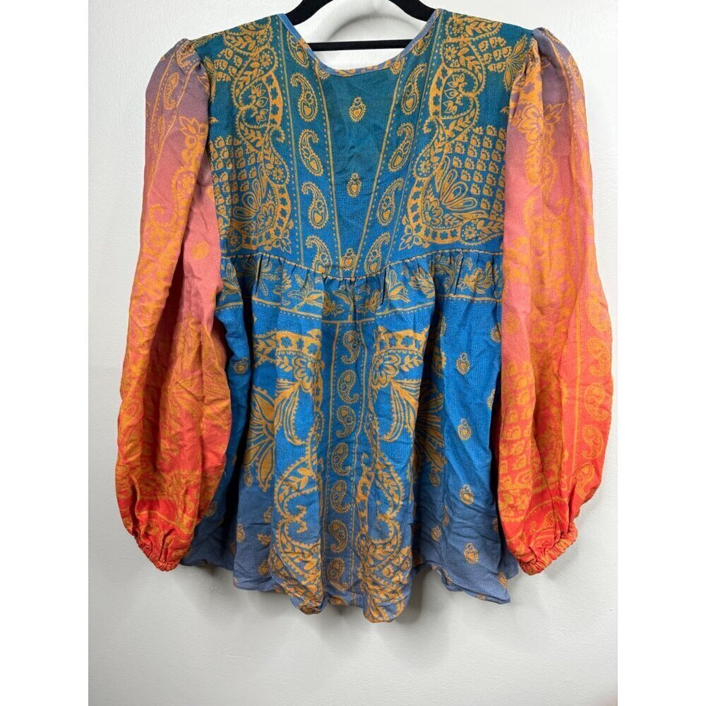 Anthropologie Farm Rio Puff-Sleeve Blouse Beaded Tassels Size M NWT - Picture 6 of 8